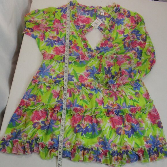It's Fashion Women's V-Neck Floral Ruffle Cutout Backless Mini Dress Size 2X - Picture 8 of 10